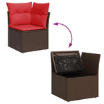 ZNTS 10 Piece Garden Sofa Set with Cushions Brown Poly Rattan Acacia 3326225