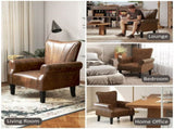 Upholstered Accent Chair with Rolled Arms and Wood Legs, Armchair for Living Room Bedroom, Brown T3398P377932