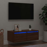 TV Cabinet with LED Lights Brown Oak 75x35.5x25 cm 860235
