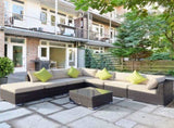 8 Pieces PE Rattan Corner Sofa with Thick Cushions, Aluminium Outdoor Rattan Garden Furniture T3398P320006