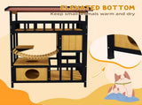 Outdoor Cat Shelter, Four-Tier Wooden Feral Cat House, with Suspension Bridge, Cat Houses, Balcony, T3398P347604
