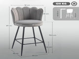 Set of Two Velvet-Feel Lotus Bar Stools - Grey T3398P377907