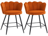 Set of Two Velvet-Feel Lotus Bar Stools - Orange T3398P423884