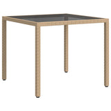 316703 Garden Table 90x90x75 cm Tempered Glass and Poly Rattan Beige