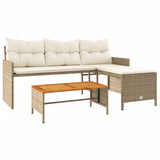Garden Sofa with Table and Cushions L-Shaped Beige Poly Rattan 365583