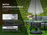 106cm Round Garden Dining Table with Parasol Hole Tempered Glass Top Steel Frame T3398P323872