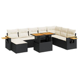 9 Piece Garden Sofa Set with Cushions Black Poly Rattan Acacia 3327633