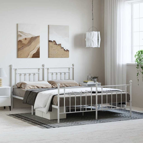 Metal Bed Frame without Mattress with Footboard White 183x213cm 353609