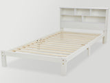 Bed with Shelves, White Wooden Storage Bed, Underbed Drawer - 3FT Single Frame Only WF290549AAW