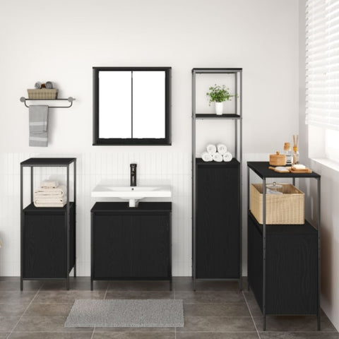 ZNTS 5 Piece Bathroom Furniture Set Black Oak Engineered Wood 3328384