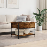 ZNTS Coffee Table Smoked Oak 70x50x50 cm Engineered Wood and Metal 845343