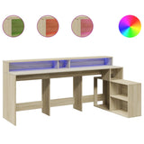 Desk with LED Lights Sonoma Oak 200x104x91 cm Engineered Wood 3309467
