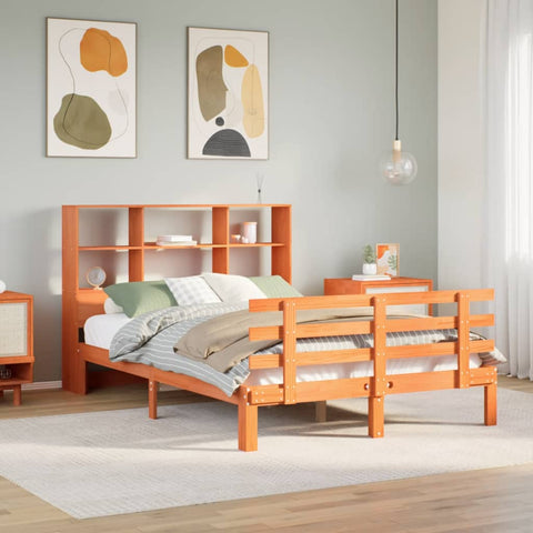ZNTS Bookcase Bed without Mattress Wax Brown 140x190cm Solid Wood Pine 3322771