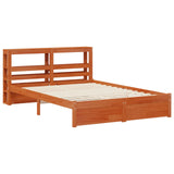 Bed Frame with Headboard with Storage Wax Brown Solid Pine Wood 3423793