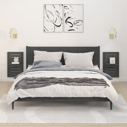 ZNTS Wall-mounted Bedside Shelves 2 pcs Grey Solid Wood Pine 824770