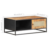 Coffee Table 90x50x35 cm Rough Mango Wood and Natural Cane 323143