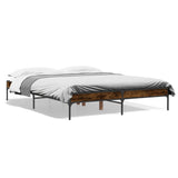 ZNTS Bed Frame Smoked Oak 160x200 cm Engineered Wood and Metal 845008