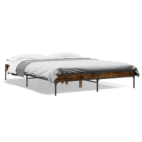 ZNTS Bed Frame Smoked Oak 160x200 cm Engineered Wood and Metal 845008