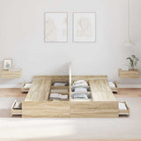 Storage Bed Frame Sonoma Oak 140 x 190 cm Engineered Wood 3335311