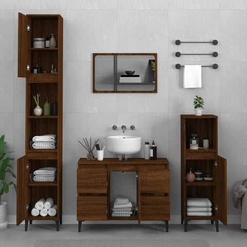 ZNTS 3 Piece Bathroom Furniture Set Brown Oak Engineered Wood 3185612