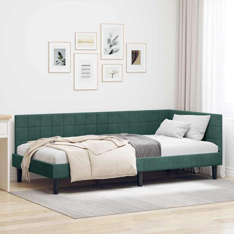 Corner Bed Frame with Headboard Dark green 100 x 200 cm Velvet 42016440