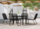 Dining Set Black Powder-coated steel, PE rattan, Glass 5 Piece Set 3099168