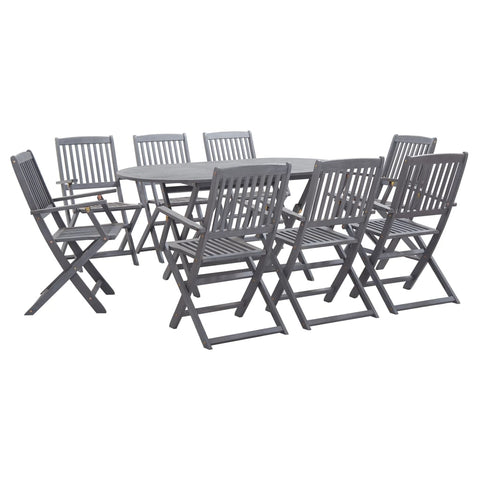 9 Piece Garden Dining Set Solid Acacia Wood Grey 278924