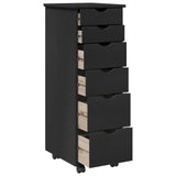 Rolling Cabinet Black 34 x 39 x 93.5 cm Solid Pine Wood 42028367