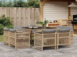9 Piece Garden Dining Set with Cushions Mix Beige Poly Rattan 3211020