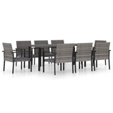 ZNTS 9 Piece Outdoor Dining Set Poly Rattan Grey 3100418