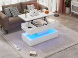 Modern Coffee Table with LED Lighting and Hidden Storage Space - Side Table with Hydraulic Lift, N605P417277W