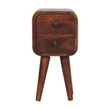 Solid Wood Extra Mini Curved Chestnut Bedside, 2 Drawers, Dark Brown B2743P403497