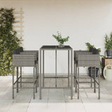 5 Piece Garden Bar Set with Cushions Grey Poly Rattan 3203925