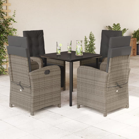 ZNTS 5 Piece Garden Dining Set with Cushions Grey Poly Rattan 3212564