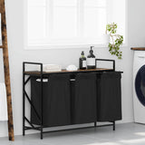 Laundry Basket 3 Compartments with Shelf Smoked Oak 859062