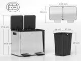 40L Dual Compartment Stainless Steel Bin, with Deodoriser Holders - Silver Tone T3398P344261