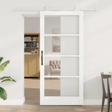 Sliding Door ORKDAL White 93 x 202 cm Solid Pine Wood and Glass 3332064