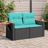 Garden Sofa with Cushions 2-Seater Black Poly Rattan 366036