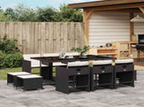 11 Piece Garden Dining Set with Cushions Black Poly Rattan 3211146