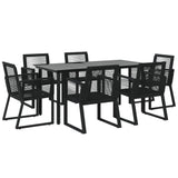 7 Piece Garden Dining Set Black PVC Rattan 3156545