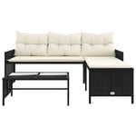 Garden Sofa with Table and Cushions L-Shaped Black Poly Rattan 365571