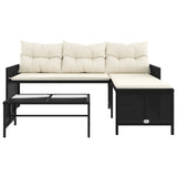 Garden Sofa with Table and Cushions L-Shaped Black Poly Rattan 365571