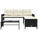 Garden Sofa with Table and Cushions L-Shaped Black Poly Rattan 365571