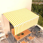 ZNTS Manual Retractable Awning with Blind 4x3m Yellow&White 3069298