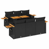 7 Piece Garden Sofa Set with Cushions Black Poly Rattan Acacia 3327555