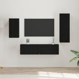 TV Cabinet Set Wall-mounted 4 pcs Black Oak Engineered Wood 3393283