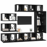 TV Cabinet Set Wall-mounted 8 pcs Black Oak Engineered Wood 3393133