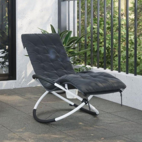 ZNTS Geometrical Sun Lounger with Cushion Black and Grey Steel 3213545