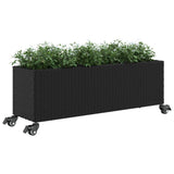 Garden Planter with Wheels and 3 Pots Black 107x32x38 cm Poly Rattan 366419