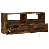 TV Wall Cabinet with LED Lights Smoked Oak 100x31x45 cm 852338